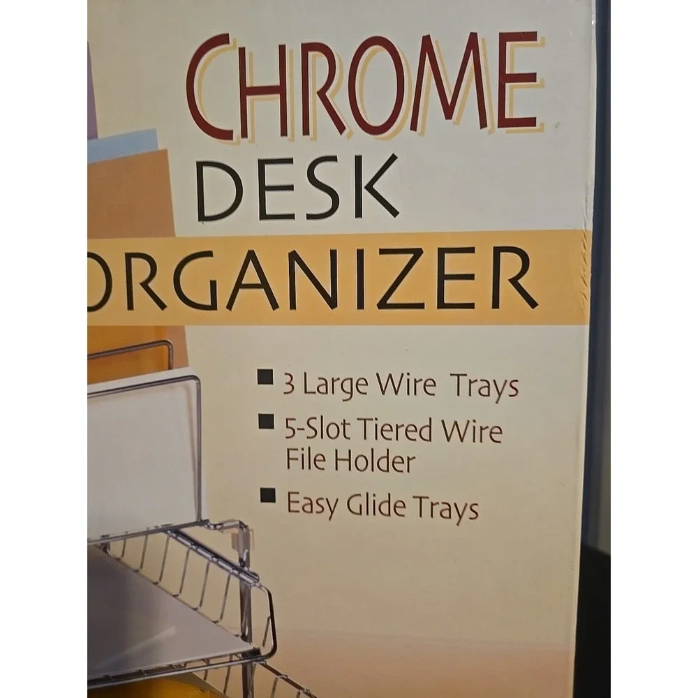 Chrome Notebook Letter Tray 3 Tier Desk Organizer Office Supplies File Folders